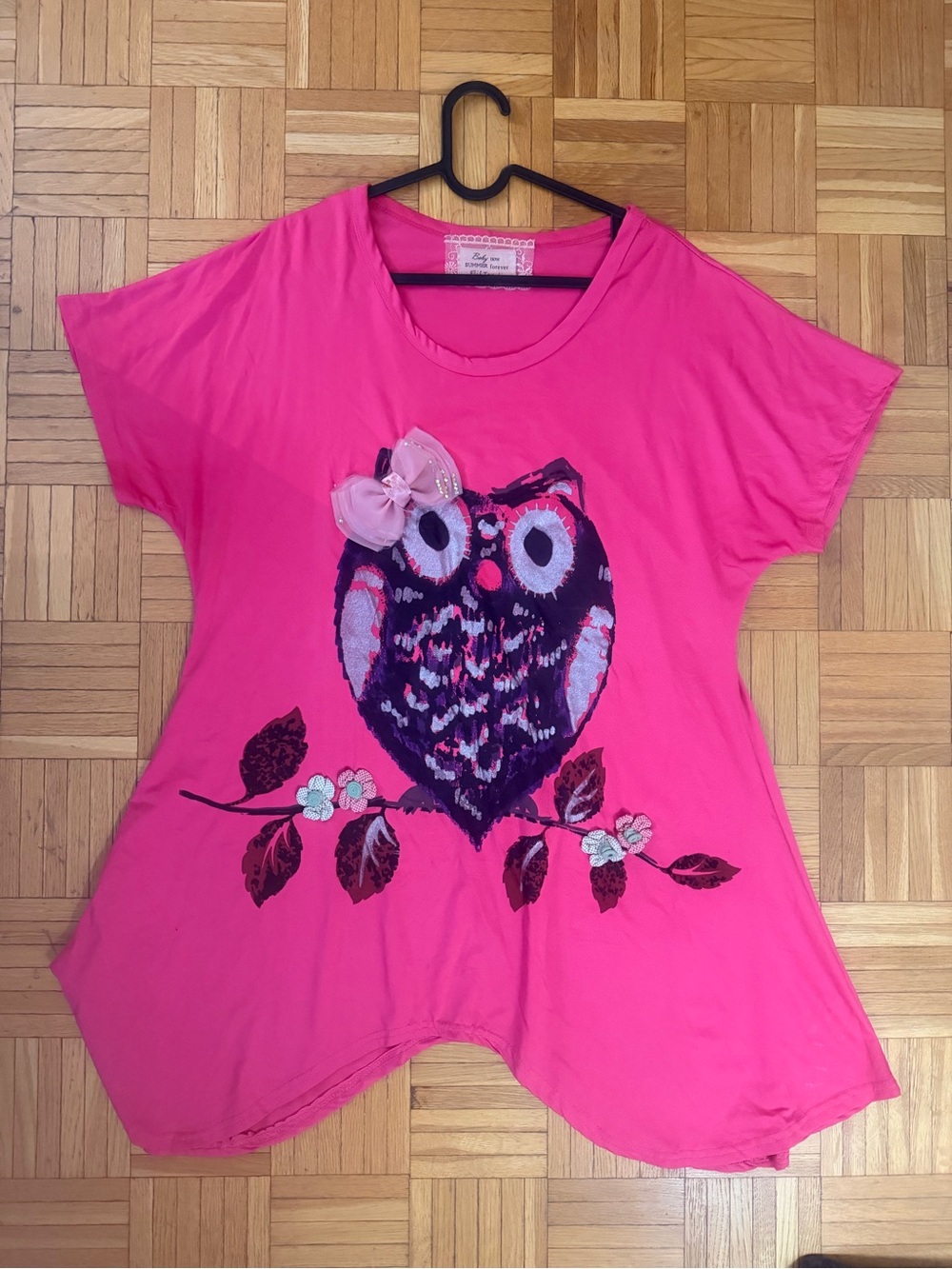 Pink Owl Graphic Top with Bow